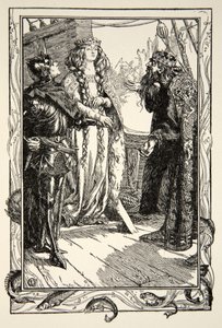 A King Anguish Isoltot ad Sir Tristramnak, illusztrációja Beatrice Clay „Arthur király és a kerekasztal történetei” című könyvéből, 1. kiadás, 1905
